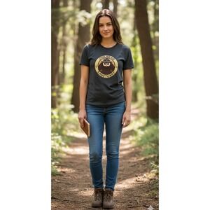 Port Company OwlBear Sanctuary Gray Jersey Tee Slim Fit Womens Size Small